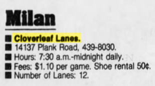 Cloverleaf Lanes - July 1984 Mention